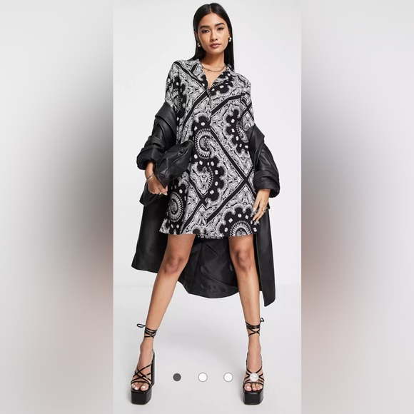 ASOS Dresses & Skirts - NWT ASOS Design Shirt Dress in Bandana Black and White Print - Size 2